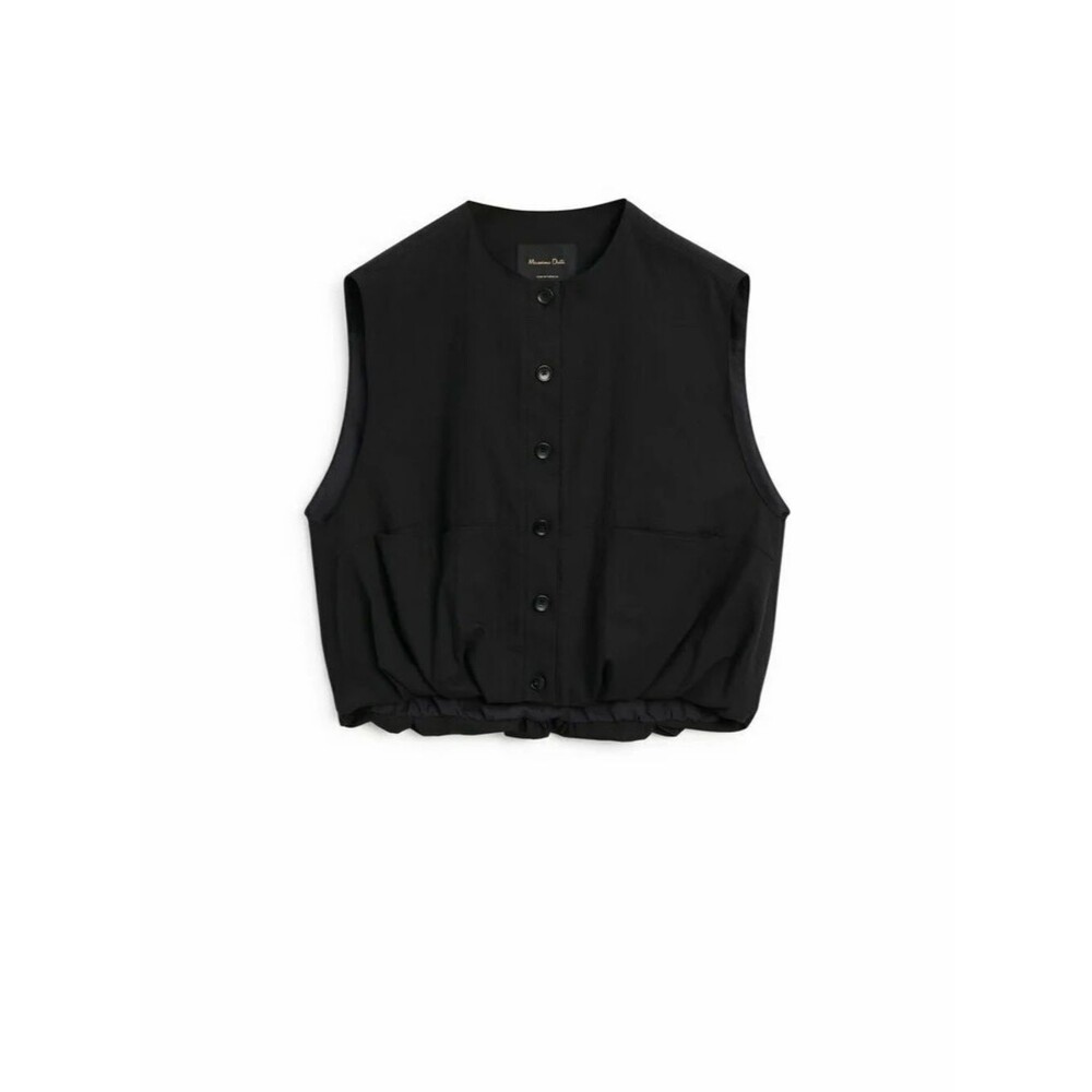 Massimo Dutti Black Button-Front Sleeveless Vest